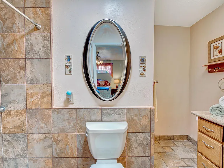 Master bathroom seen from master bedroom.