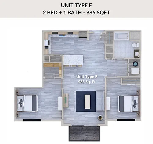 Floor plan TYPE F - 985 SQ FT (2BED+1BATH)