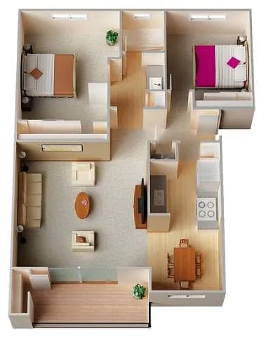 Floor plan Two Bedrooms, One Bath Income Restricted