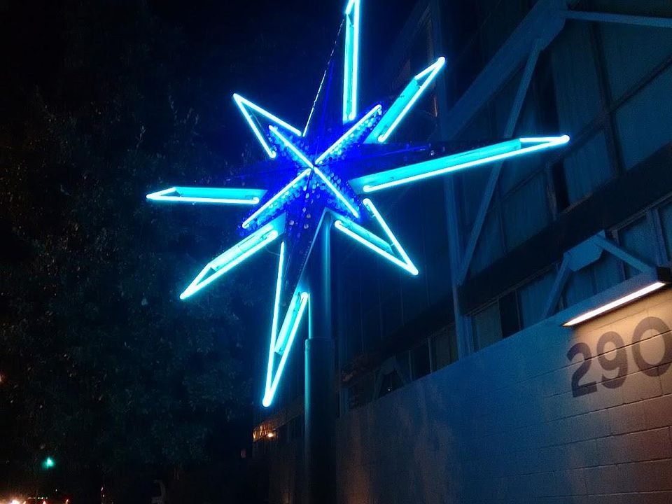 The Art Deco Neon Star is lit every night.