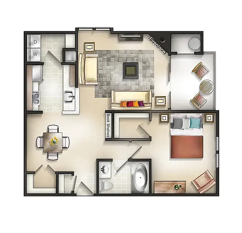 Floor plan 1 Bedroom 1 Bath Willow at Baker I