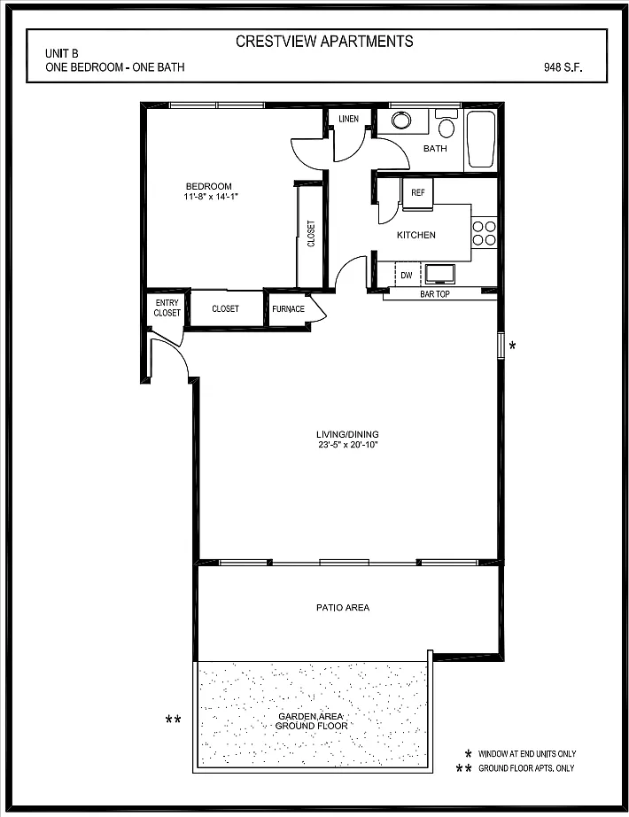 Floor plan Plan B: 1 Bed 1 Bath