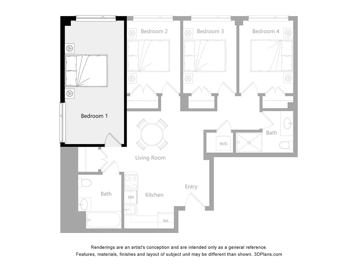 Floor plan Furnished Room in a 4 Bedroom 2 Bathroom (L1)