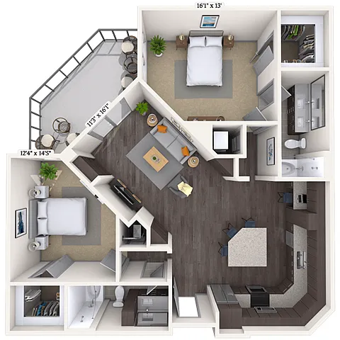 Floor plan Tradition 2x2 1203-1225 SF