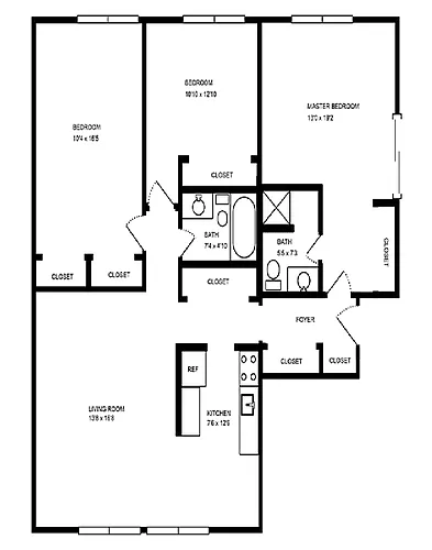 Floor plan 3 Bedroom - 2 Bath