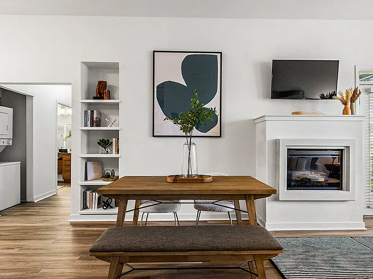 Gas fireplace in the living room is included in most apartment homes