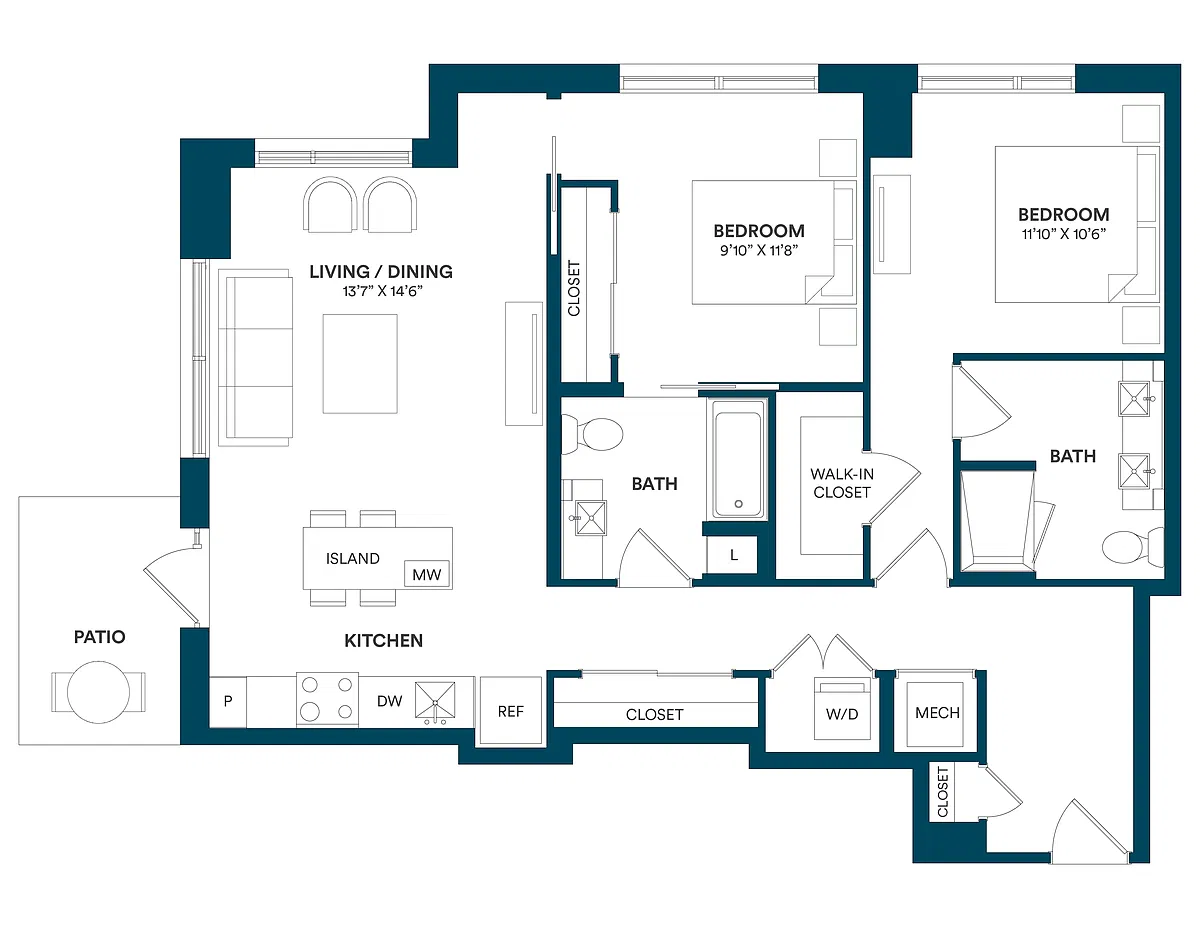 Floor plan 2 Bed/2 Bath-E1-01-17