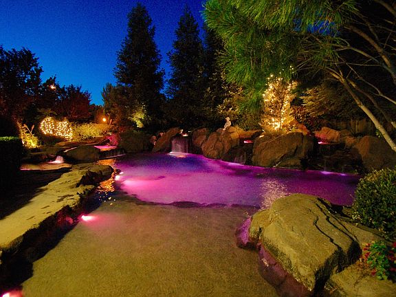 Pool lit up at night