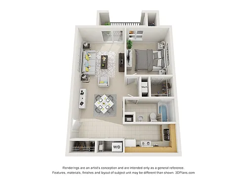 Floor plan 1 Bedroom 1 Bath Apartment Home with 744 Square Fe