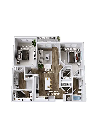 Floor plan 2 Bedroom, 2 Bath B2