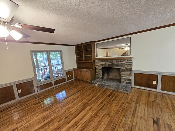 Family room with stone fireplace