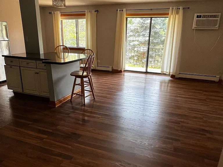 Kitchen island and living room