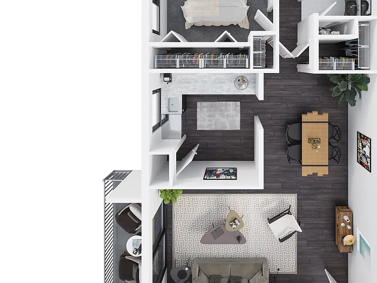 Explore the sleek and efficient design of this modern apartment with two cozy bedrooms. Explore the sleek and efficient design of this modern apartment with two cozy bedrooms.