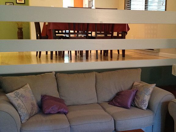 Living room and dining above