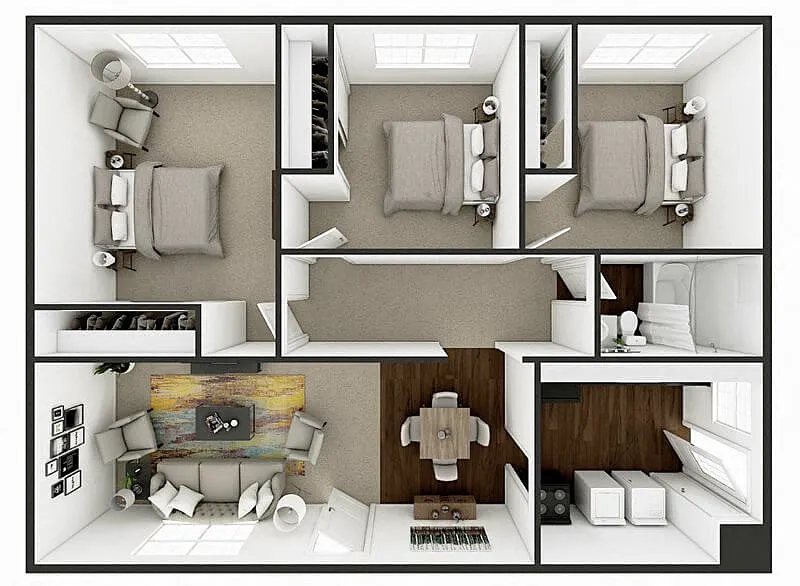Floor plan Three Bedroom One Bath