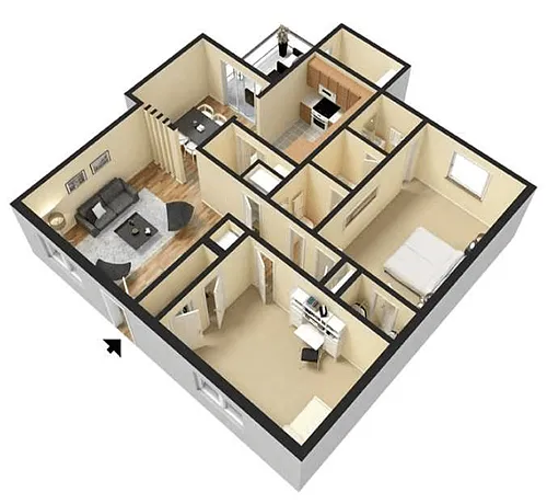 Floor plan Foxfire 2 Bedroom 1.5 Bathroom