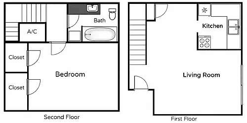 Floor plan 2-Story Townhome (Larger than 2 Bedroom Apt.)
