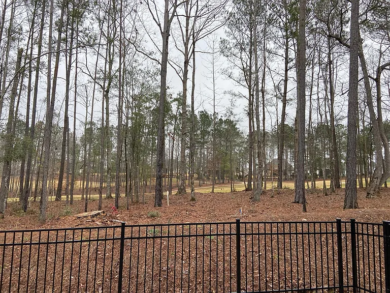 Fenced yard overlooking golf course
