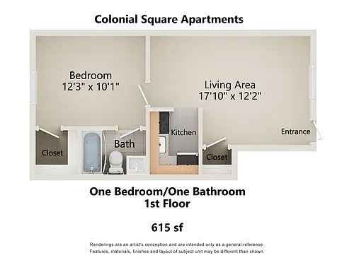 Floor plan One Bedroom - 1st Floor