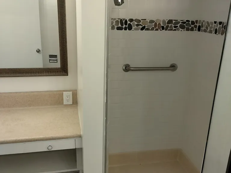 Attached Bathroom shower and large mirror