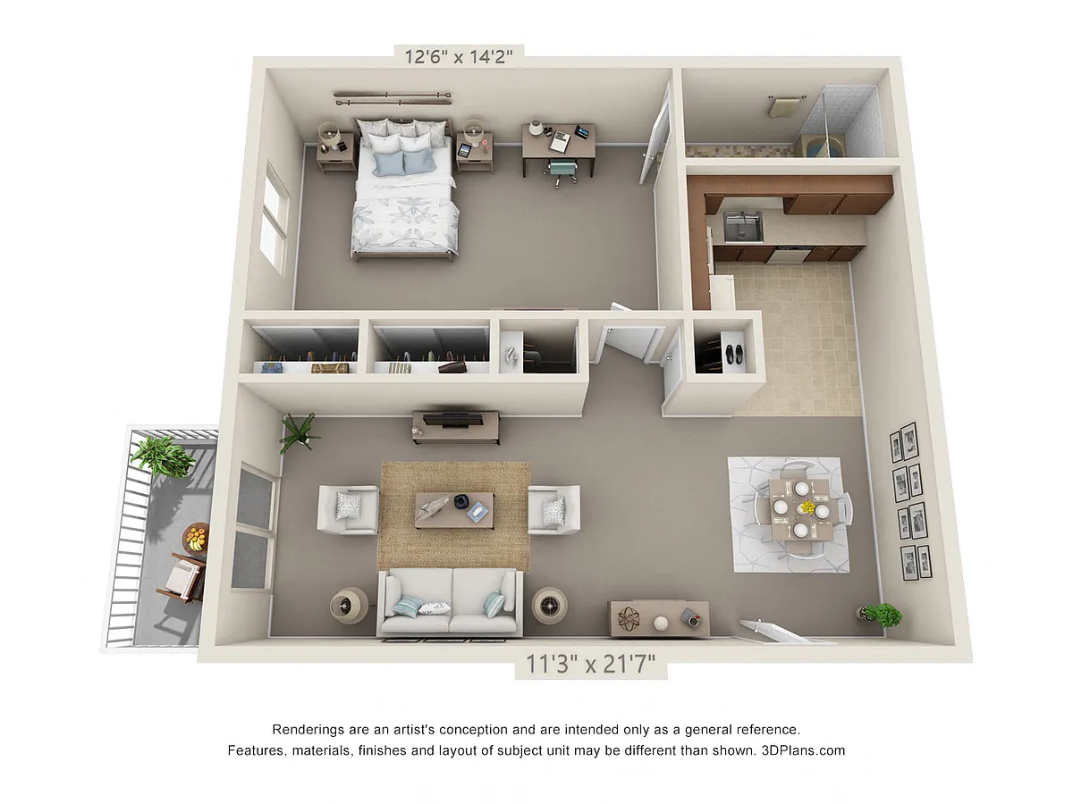 Floor plan 1 Bedroom, 1 Bath 565 (Balcony)