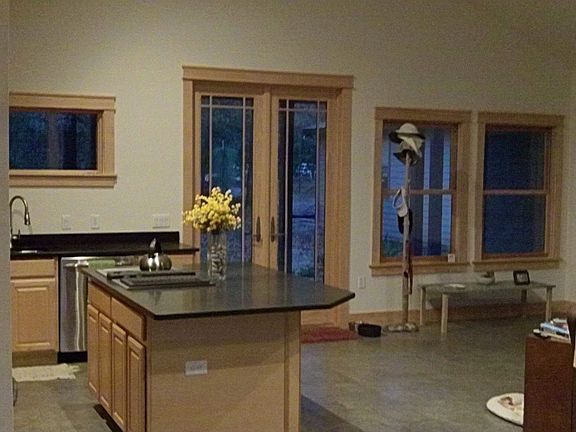 Kitchen & part of Great-Room. Note the natural concrete floors.