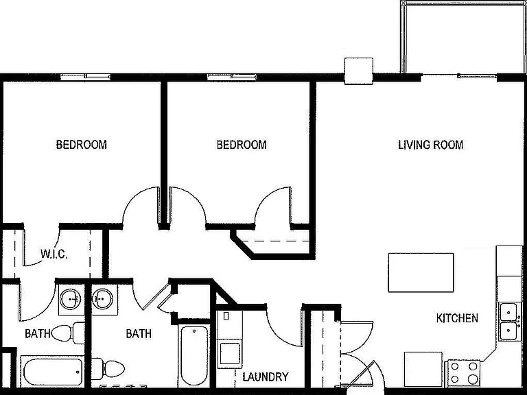 2 Bed , 2 Bath 930 sq ft