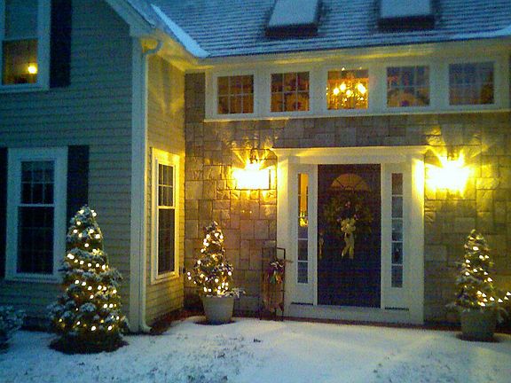 front entry with clerestory windows & skylights