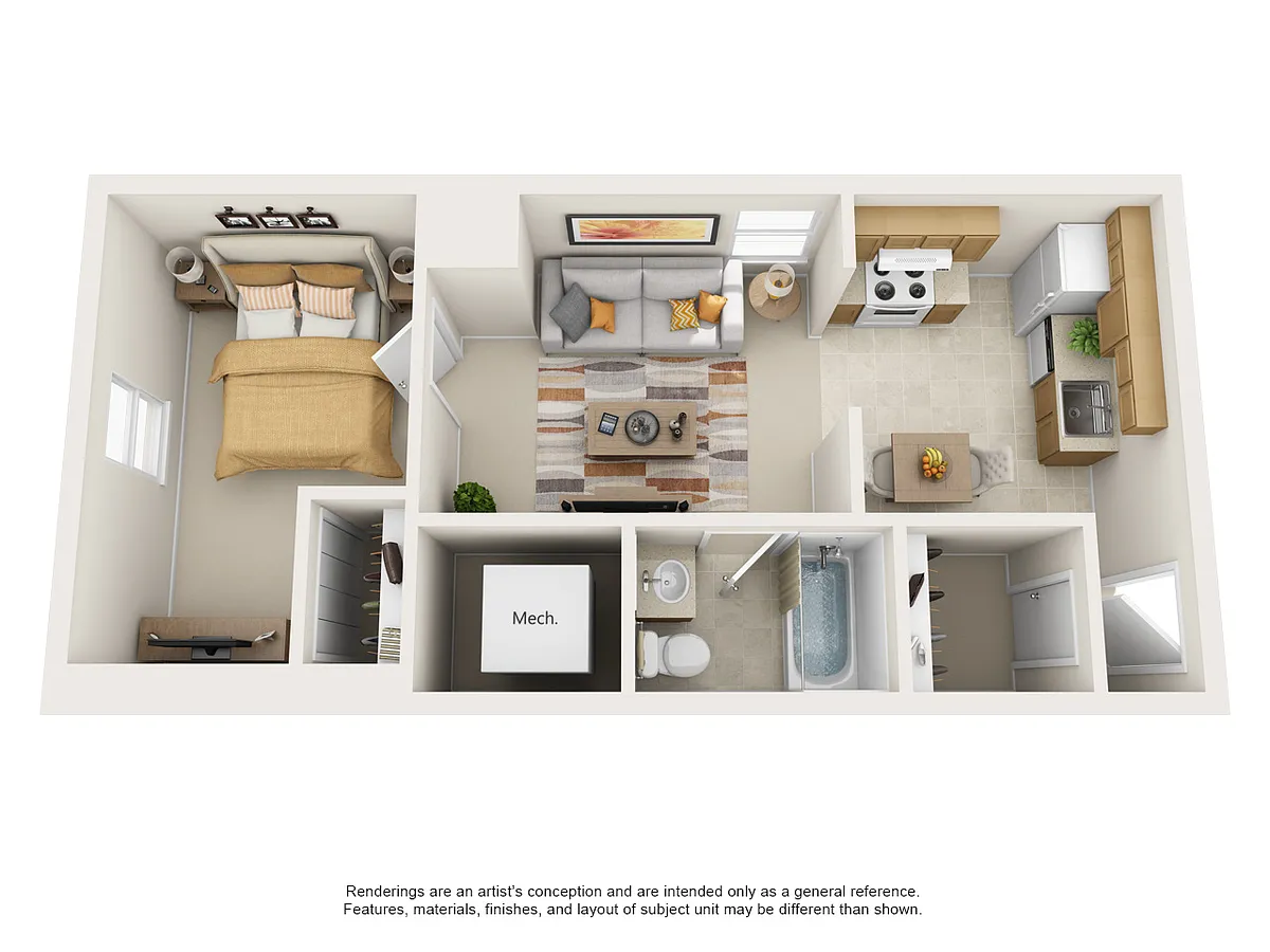 Floor plan Efficiency One Bedroom