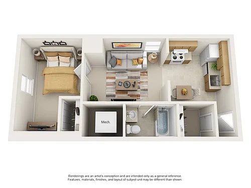 Floor plan Efficiency One Bedroom