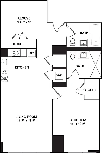 Floor plan One Bedroom plus Alcove 3L
