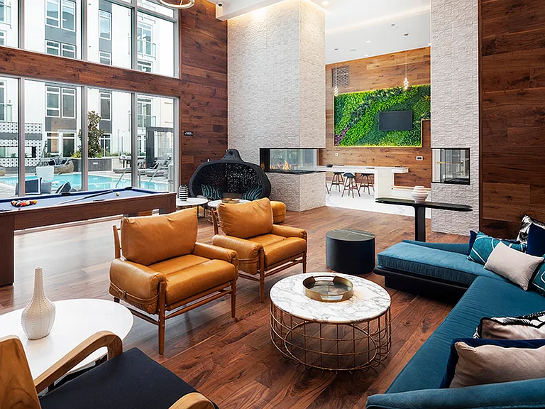 Clubroom with moss wall, HDTV and gaming areas