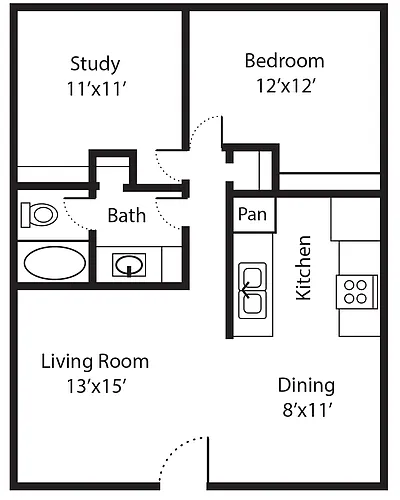Floor plan The Bungalow: 2/1 (800) South Shore