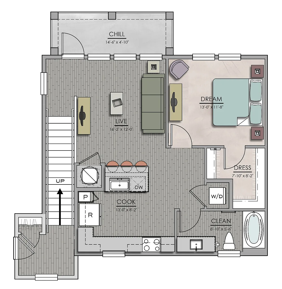 Floor plan 1 Bedroom One Bathroom