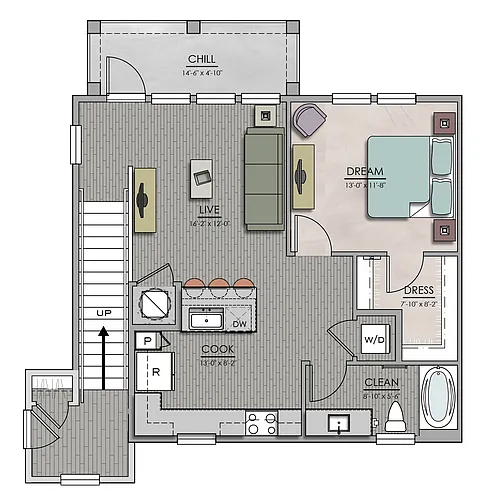 Floor plan 1 Bedroom One Bathroom