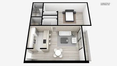 Floor plan One Bed ~ 1.5 Bath