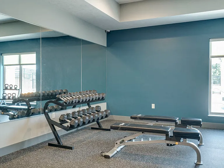 Get the workout you want in our 24-hour fitness center complete with free weights and benches.