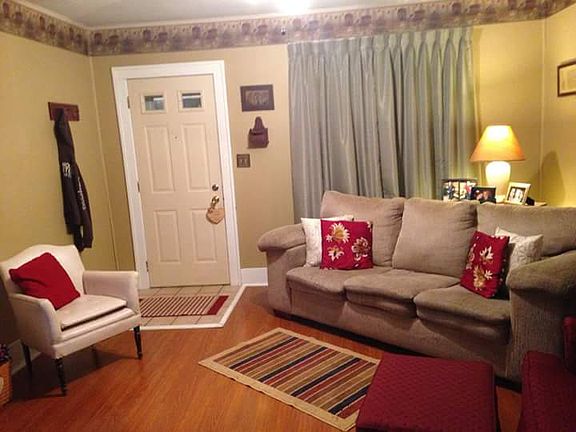 Front door and living room
