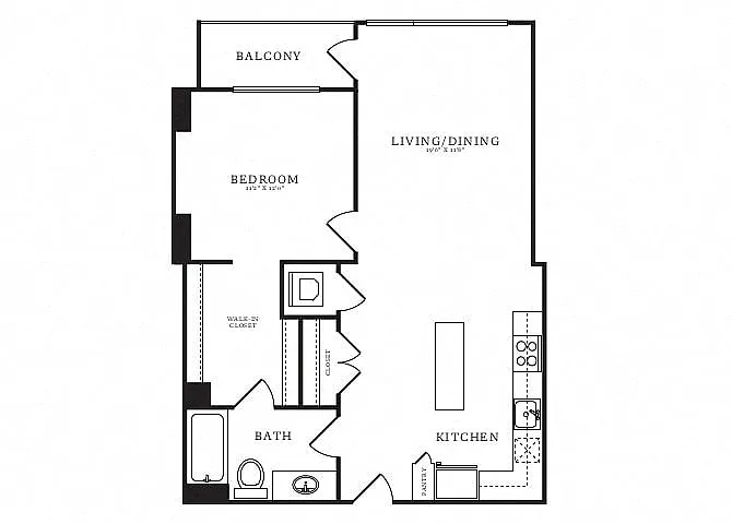 Floor plan 1 Bed/1 Bath-B8A