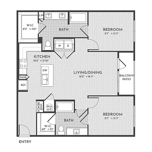 Floor plan 2BR 2BA (1111 SF)