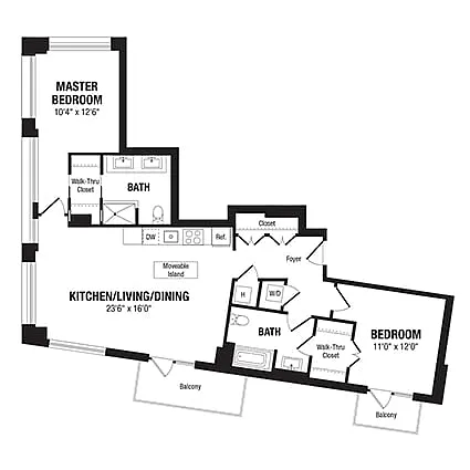 Floor plan 2 Bed/2 Bath-B3a