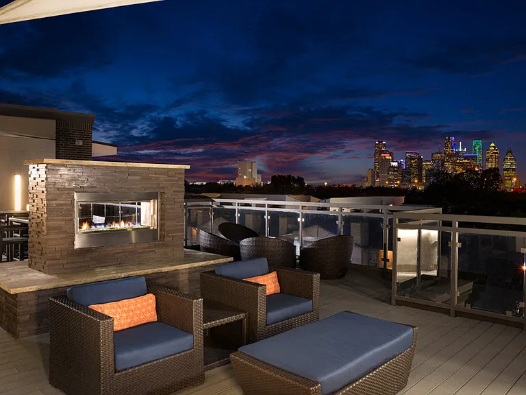 Outdoor lounge with unobstructed downtown Dallas views