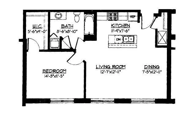 Floor plan 1 Bed / 1 Bath - 798 SF