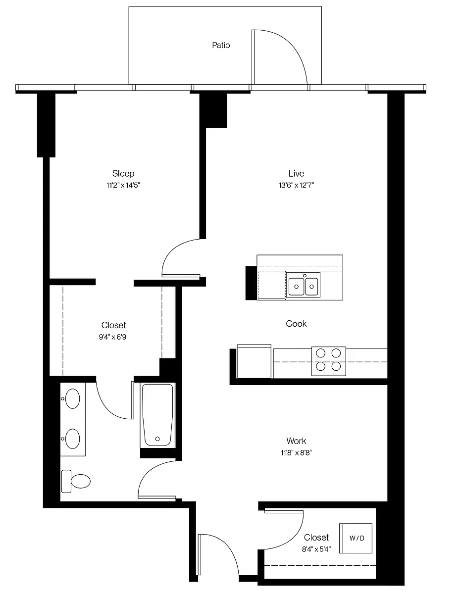 Floor plan 1 Bed/1 Bath with Den