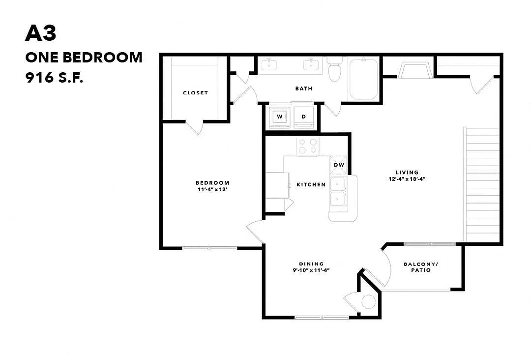 Floor plan One Bedroom Renovated A3r