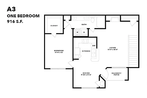 Floor plan One Bedroom Renovated A3r