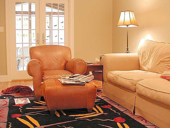 Family Room - vaulted ceiling, French Doors to screened in porch