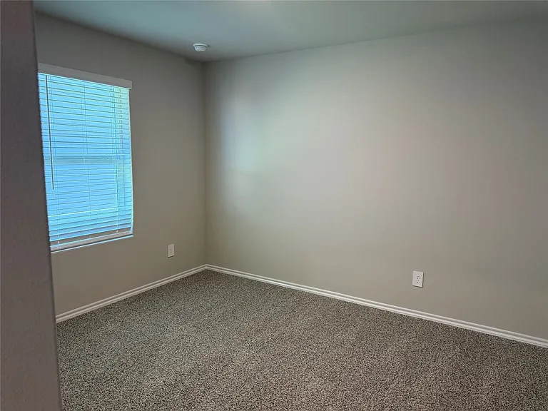 Neutral tone wall paint with white trim, complemented by textured carpeting