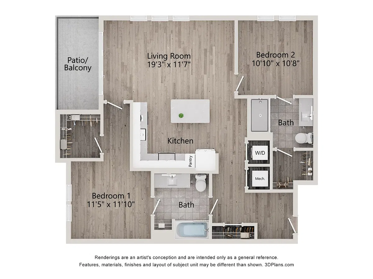 Floor plan 2 Bed/2 Bath-B2D
