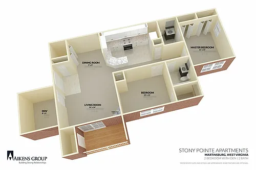 Floor plan 2 BEDROOM 2 BATH with DEN
